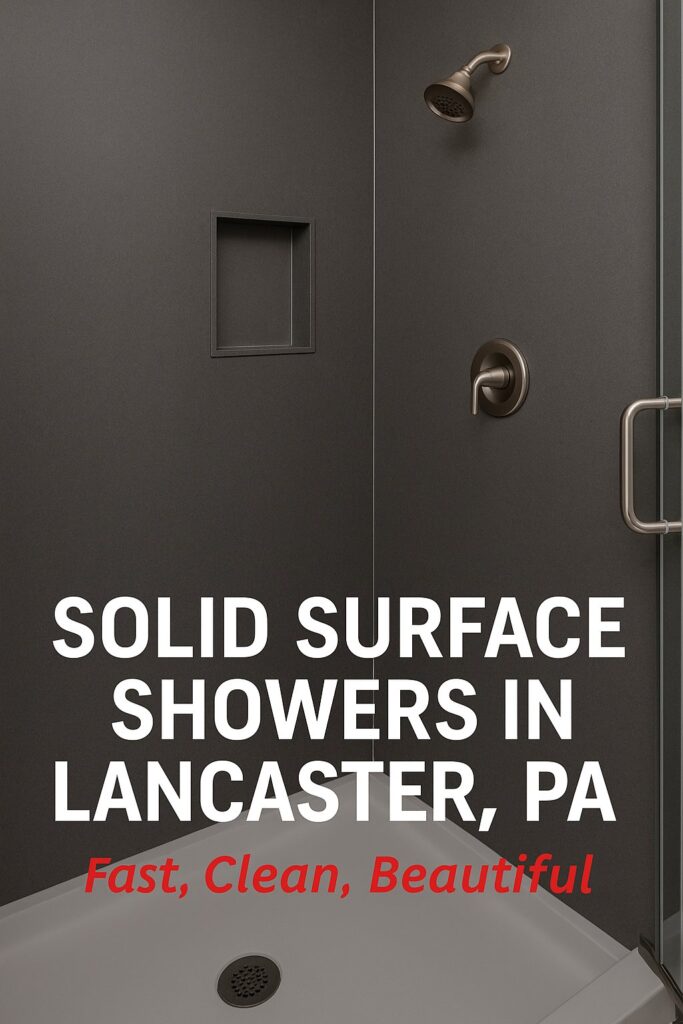 Installed solid surface shower system in Lancaster, PA home – seamless, modern, and grout-free