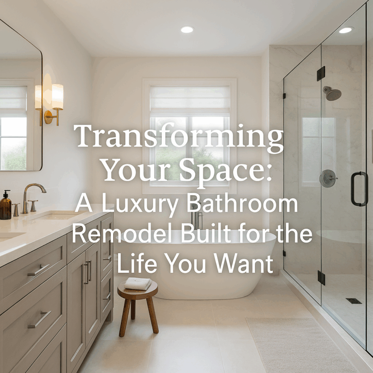 Luxury custom tile bathroom with a freestanding tub, built-in shower niche, and quartz double vanity—designed by B&M Home Improvement Solutions in Lancaster PA