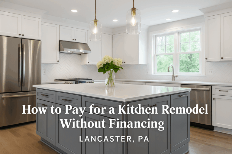 Semi-custom kitchen remodel in Lancaster, PA with quartz countertops and modern shaker cabinets – cover image for blog on paying for remodels