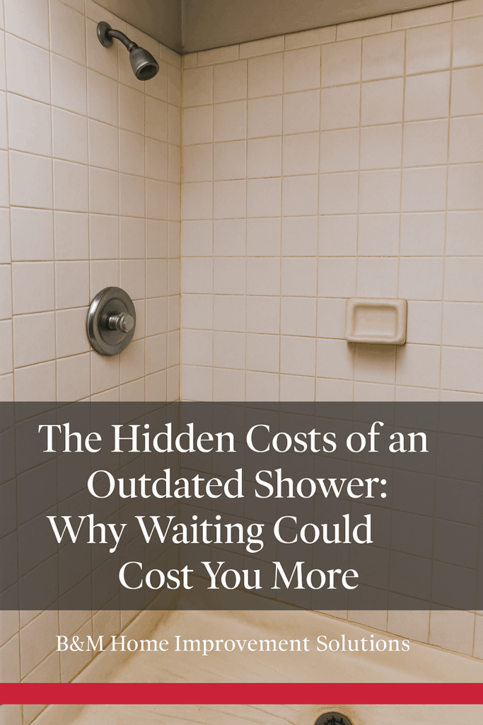 Outdated shower with crumbling grout showing water damage risks in Lancaster PA home