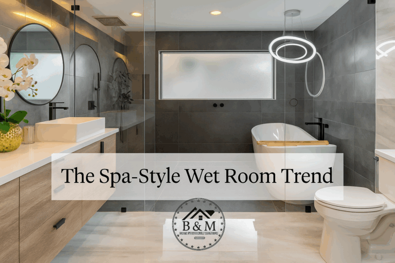 Spa-style wet room with freestanding soaking tub, frameless glass, and large-format tile in a Lancaster PA luxury bathroom remodel by B&M Home Improvement Solutions.