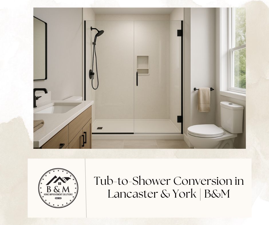Homeowner-ready tub-to-shower conversion in Lancaster & York with low-threshold base and frameless glass