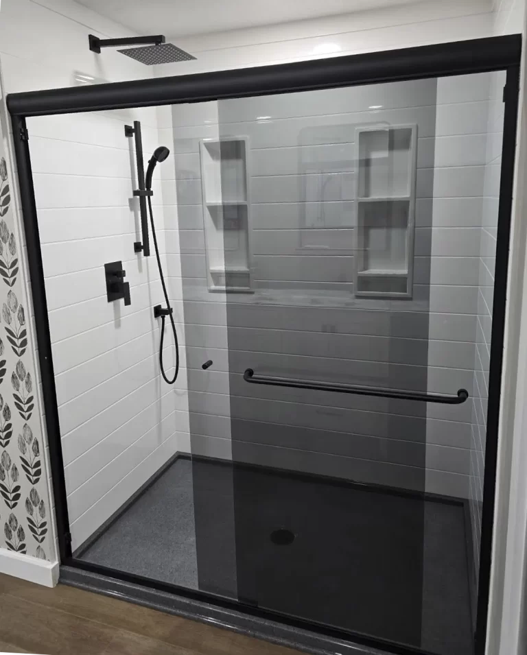 Onyx shower installation inspiration with grout-free walls