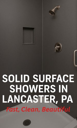 Installed solid surface shower system in Lancaster, PA home – seamless, modern, and grout-free
